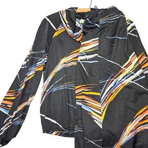 VTG Jonathan Logan 2 piece 70s Skirt‎ Set Abstract Brushstroke Black Multi Sz L